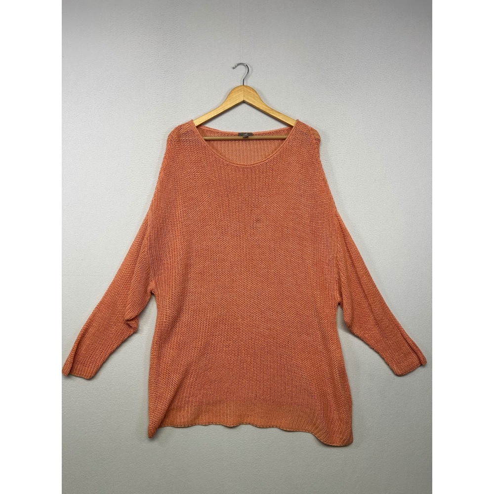 Coastal Grandma J. Jill Womens 4X Orange Linen Blend Open Knit Pullover Sweater